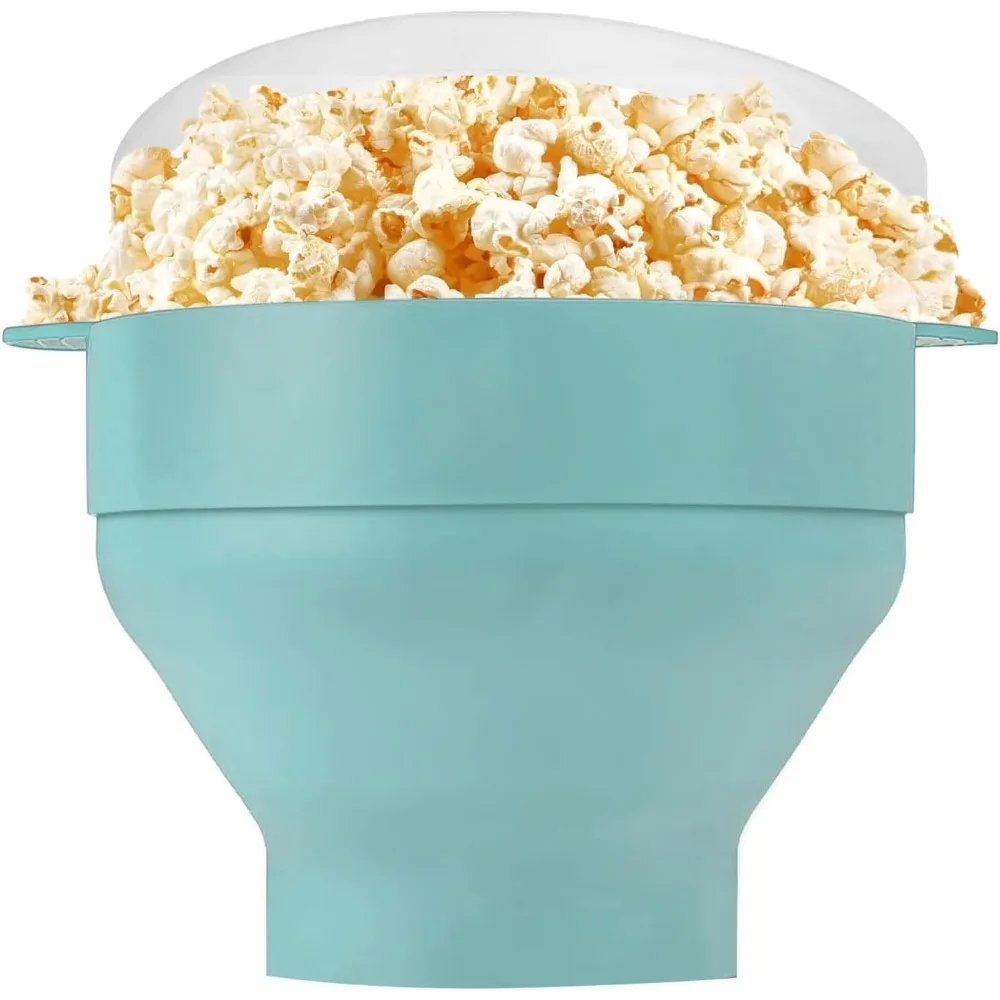 Silicone Microwave Popcorn Popper Collapsible Bowl with Lid DIY Popcorn Bucket Dishwasher Safe for Home Movie Baking Tool