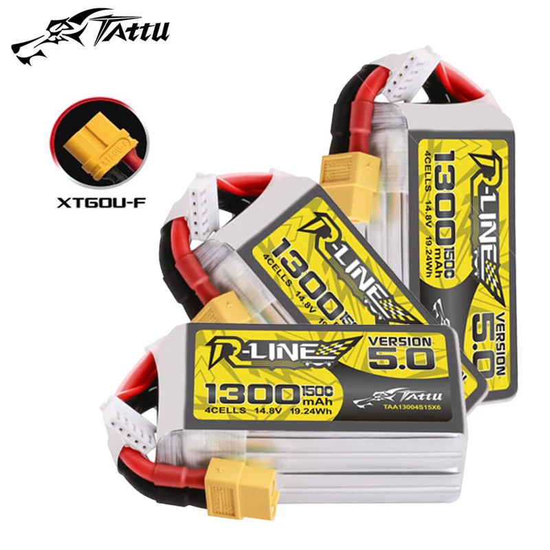 

TATTU-R-LINE 5.0 14.8V 1300mAh 150C LiPo Battery With XT60 Plug For RC Helicopter Quadcopter FPV Racing Drone Parts 4S Battery