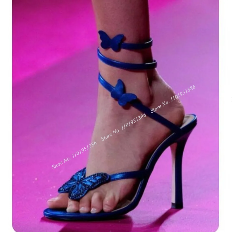 

Abesire Blue Solid Twine Butterfly Sandals Crystal Open Toe Runway Shoes Sandals For Women Stilettos High Heel Zapatillas Mujer