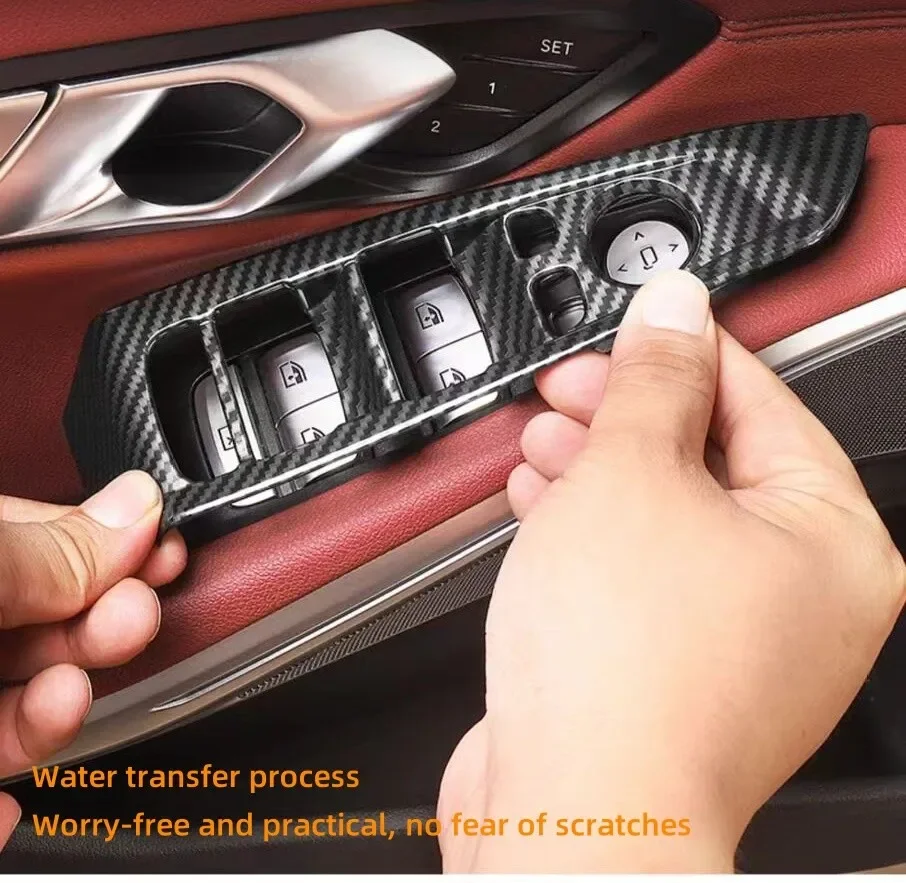 

ABS Carbon Fiber Interior Accessories Car Door Armrest Windows Lifter Panel Cover Trim for BMW 3 Series G20 2019 2020 2021