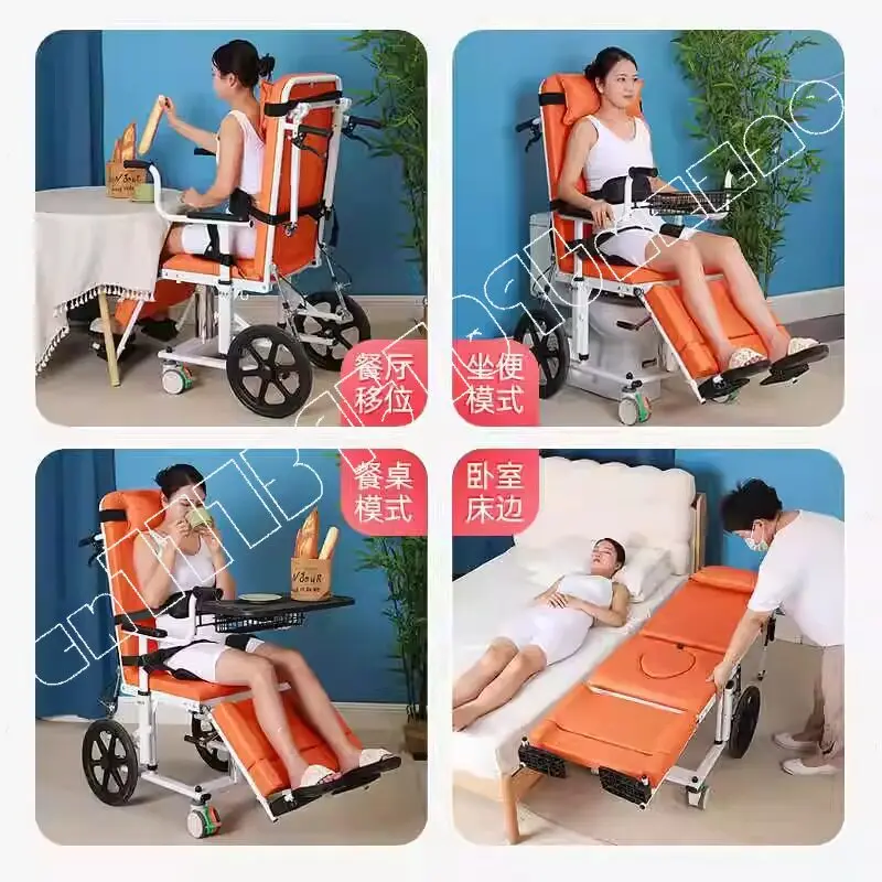 Multifunctional Lie Flat Elderly Lift Auxiliary Care Disabled Paralysis Hydraulic Lift Wheelchair Bed Can Sit and Bathe