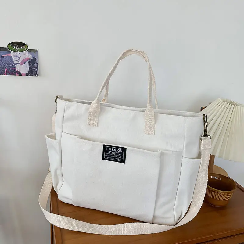 Large Canvas Tote Bag for Women, Minimalist Work Bag - Extra Wide Commuting Shopper, Durable Crossbody Shoulder Bag for School, view 3