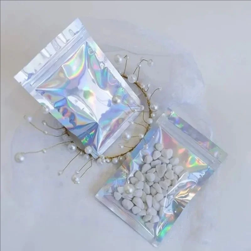 Resealable Laser Self Lock Bags Small Business Packaging Holographic Envelopes Flat Clear Plastic Candy Jewelry Food Storage Bag