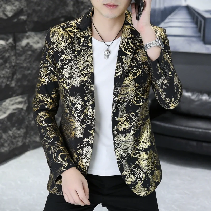 

Faionable Slim Fit с принтом, мужской тюнер, весенне-осенний молодежный персональный корейский вариант, цельное верхнее пальто, западный костюм