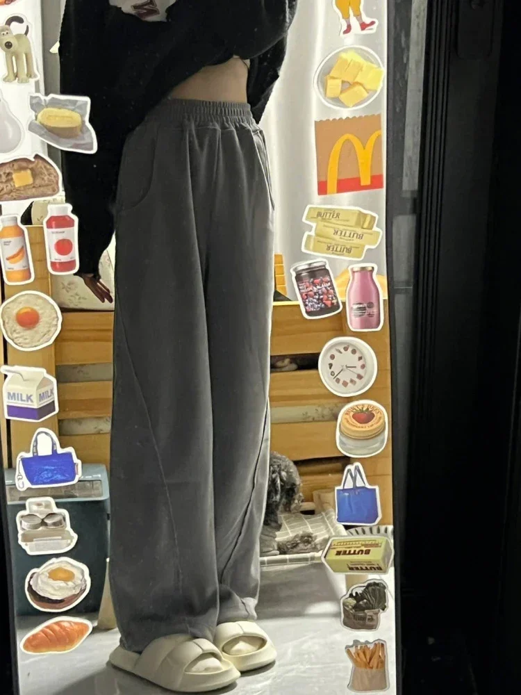 

Брюки женские прямые модные в корейском стиле минималистичные мешковатые Mujer однотонные весенне-осенние уличные спортивные с эластичной резинкой на талии повседневные ампирные