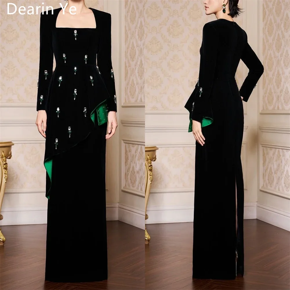 

Customized Prom Gown Dearin Square Collar Column Floor Length Skirts Layered Vertically Bead Bespoke Occasion Dresses Evening Fo