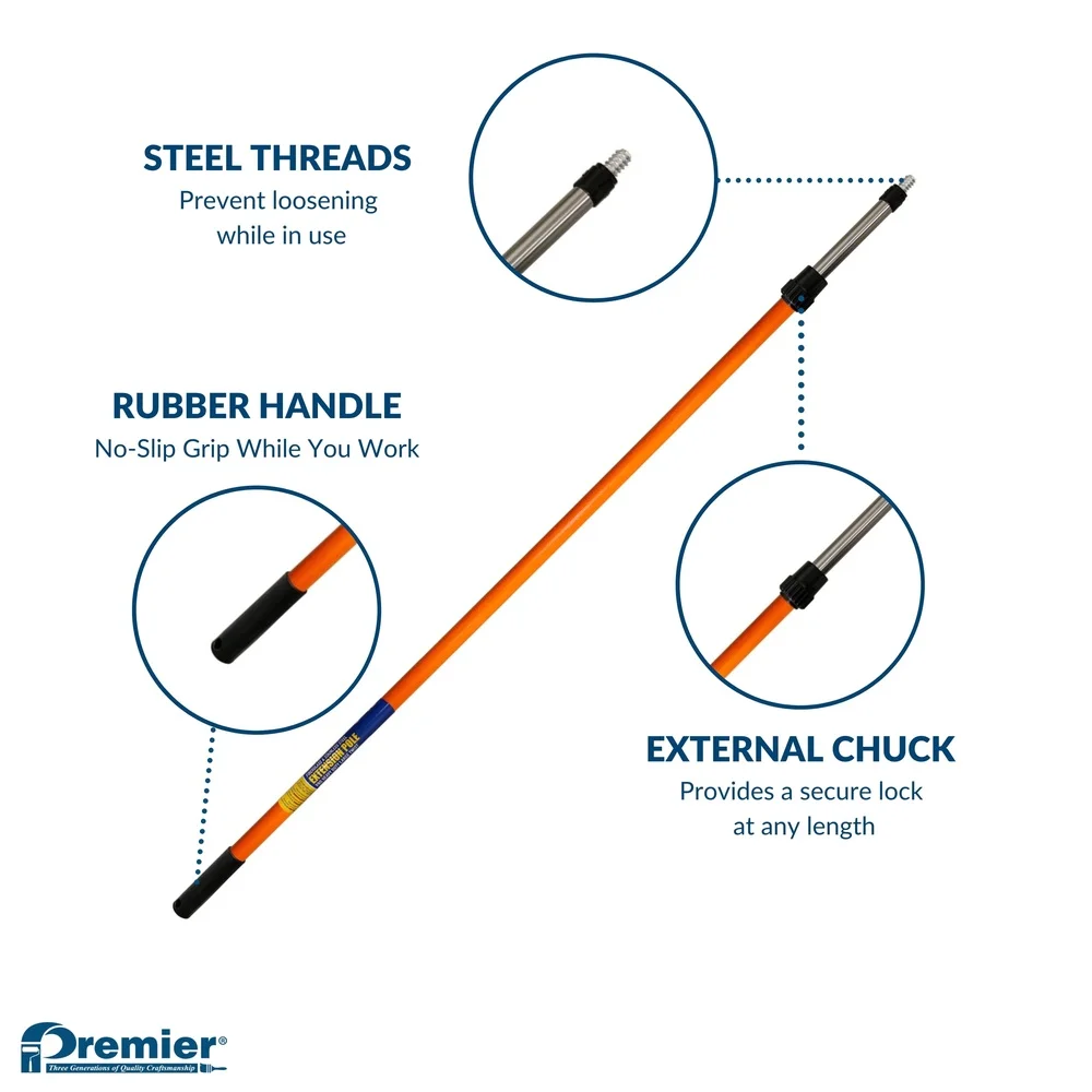Heavy Duty Fiberglass Extension Pole 5-10ft Telescoping Painter's Pole Durable Construction Grooved Handle Non-Slip Grip Secure