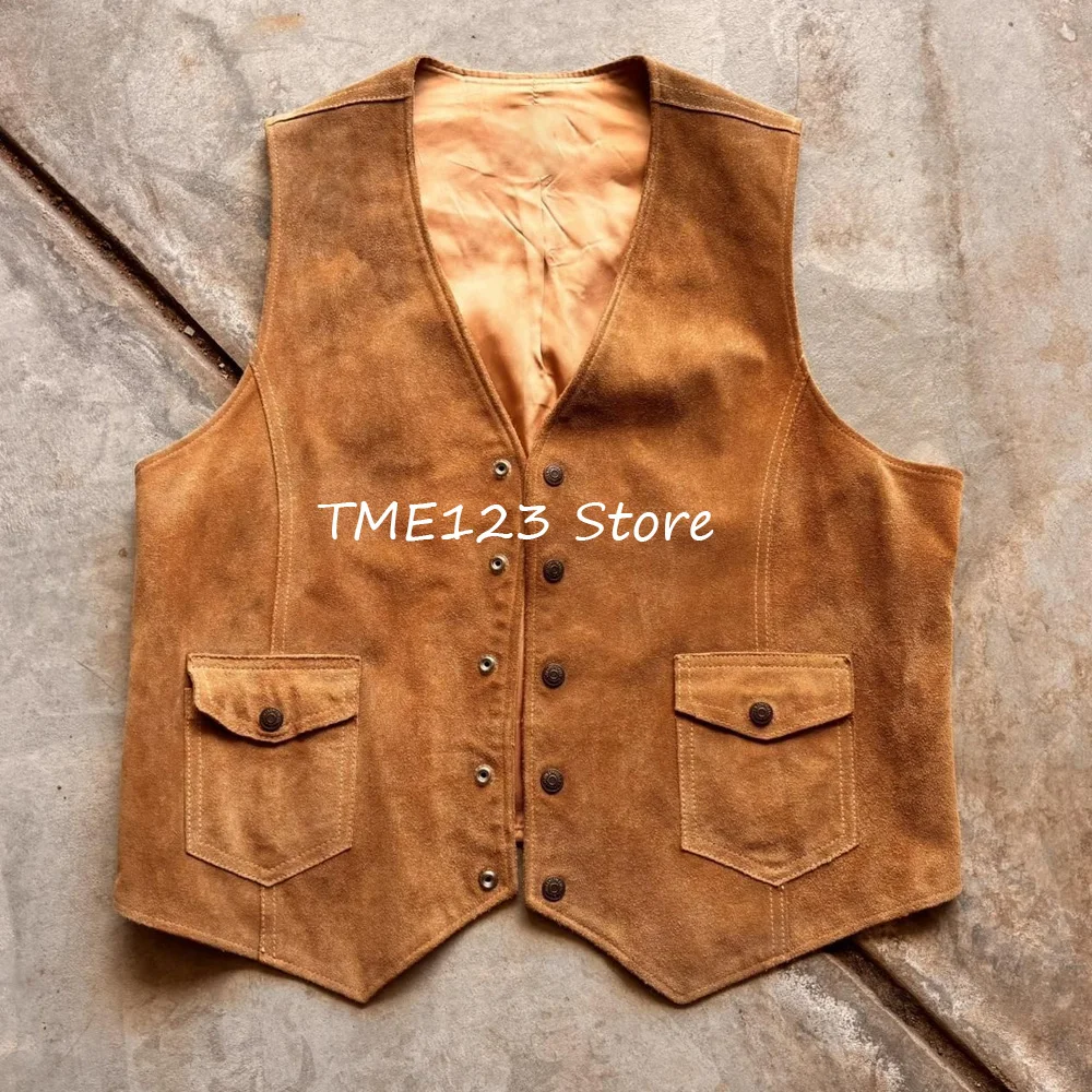 

Suede Fashion Suit Men's Vest Suits Two Flap Pockets Single-breasted Waistcoat for Man Casual Veston V-neck Gilet Working Vests
