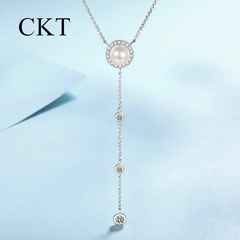 Necklace for Women Freshwater 18K White Gold Pearl Pendant 0.67ct Moissanite Collarbone Chain of the Light Luxury Collar Jewelry