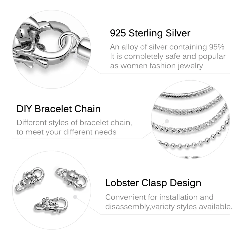 New 925 Sterling Silver Moon Cat Lobster Clasp Charm Bracelets 4 Styles Snake Chain for Womens Accessories Link DIY Fine Jewelry