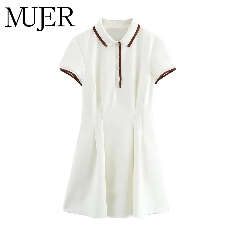 MUJER 2025 Vestidos cortos blancos para mujer, Polo, Mini vestido de primavera para mujer, Vestidos acanalados de manga corta para mujer, Vestidos elegantes