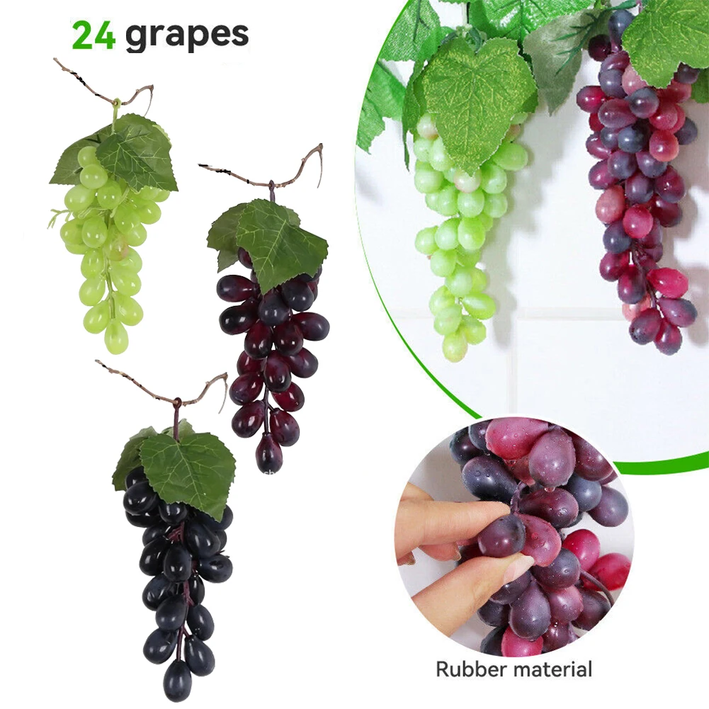 Artificial Grapes Bunches Plastic Fake Rattan Fruit Lifelike Home Garden Decor Festival Party Supply Simulated Fruit Decoration