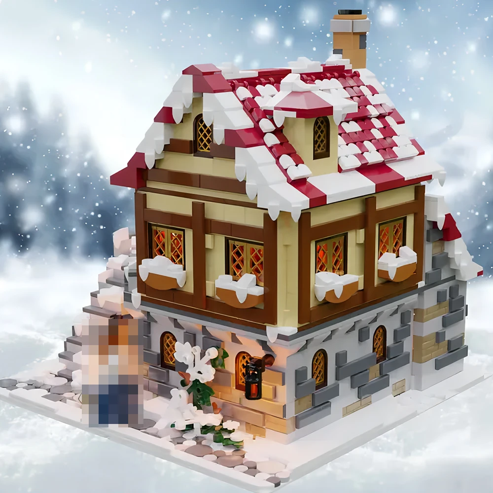 Moc Architectuur City Hot Sale Kerst Street Scene Taverne Onder De Sneeuw Creatieve Sneeuw House Model Diy Toy Boy Nieuwjaarscadeau