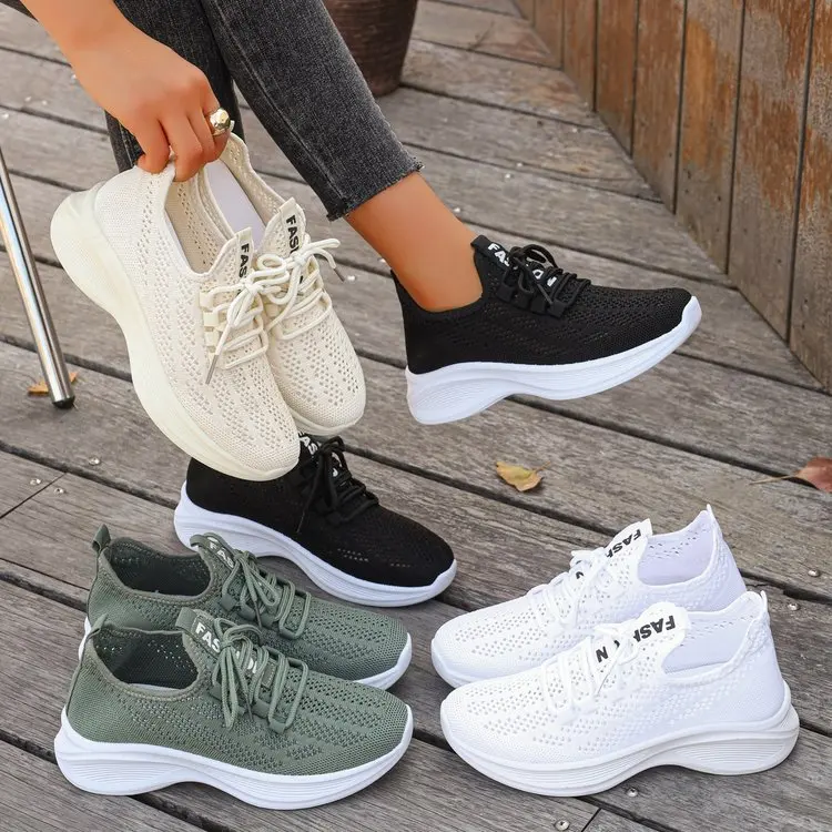 Atmungsaktive Damen-Strick-Sneaker mit Schnürung, Leichte Laufschuhe, Rutschfest und Bequem für Laufen, Fitness, Alltag und Freizeit
