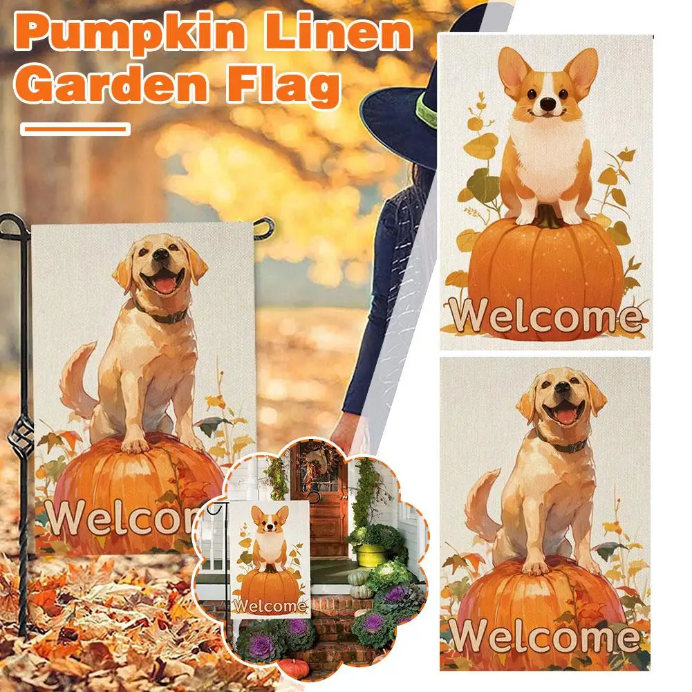 Autumn Thanksgiving Garden Flag Fall Decorations For Home Outdoor Pumpkin Golden Retriever Garden Flag For Outdoor Decor Fa B0V6