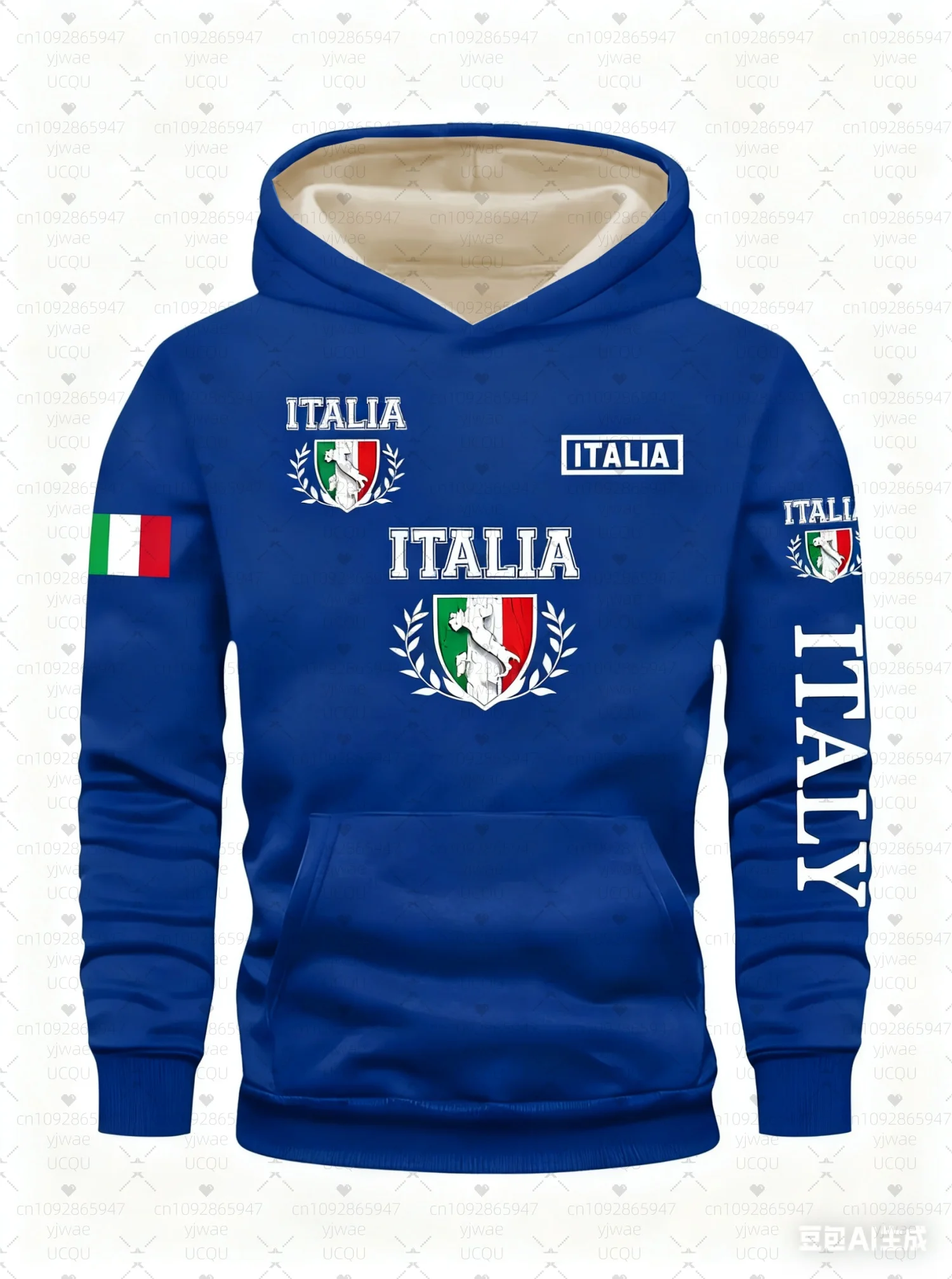 

2025 Winter Hot Selling Winter Mens Italy Print hooded Hoodie Polyester Fiber Men Adult Plus Size Hooded Hoodies Men Clothing