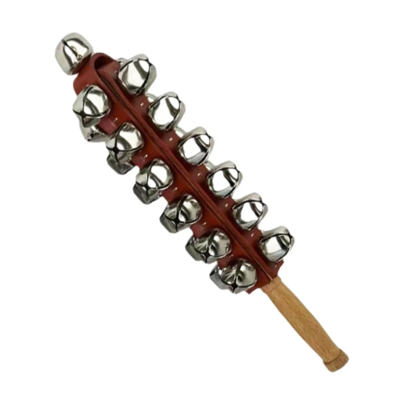 Wooden Handle Jingle Bell Musical Shaker Rattle Stick Christmas Percussion Instrument for Birthday Holiday Festive Events