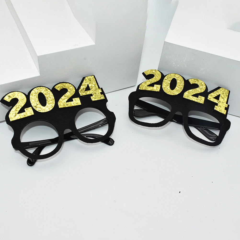 

2 Pcs Glasses Styling New Year's Party Round Frame Years Accessories Eve Props Black Eye Decoration