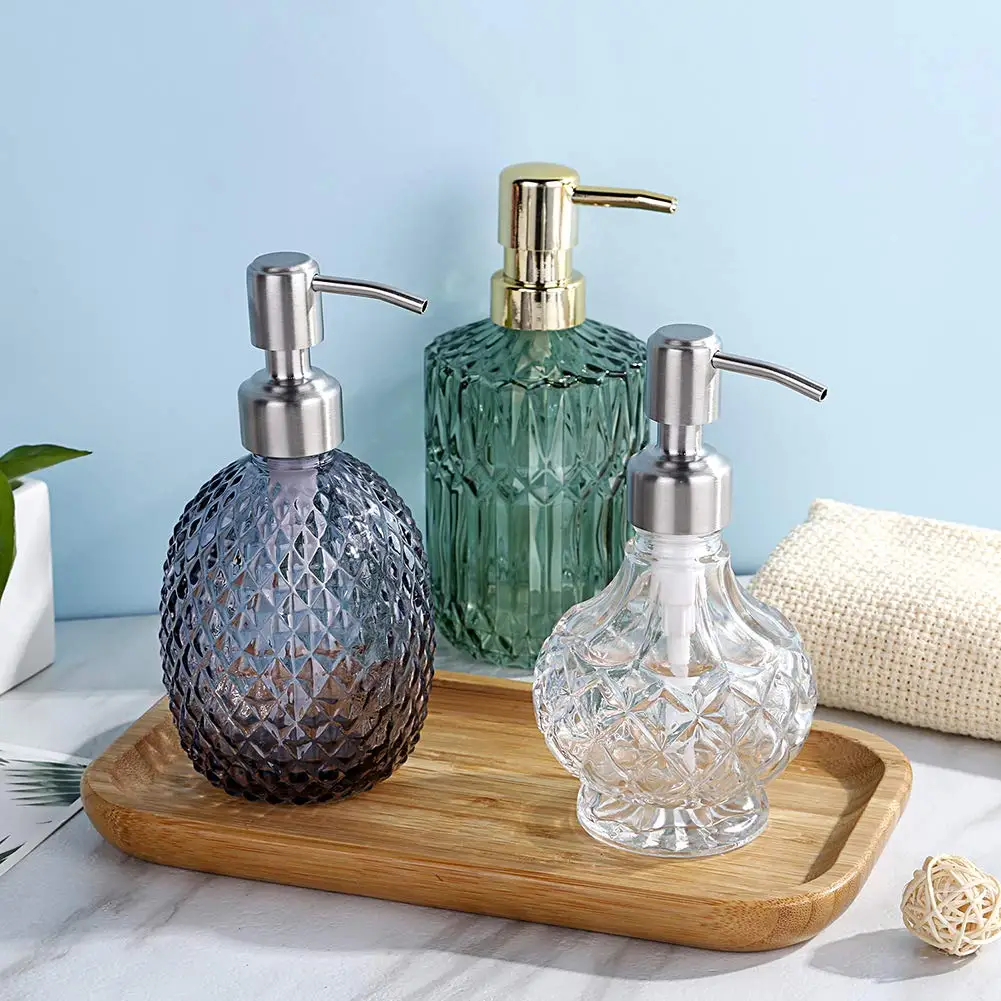 Vintage Clear Crystal Soap Dispenser Refillable Liquid Hand Soap Dish Soap Dispensers for Bathroom Counter Kitchen Sink