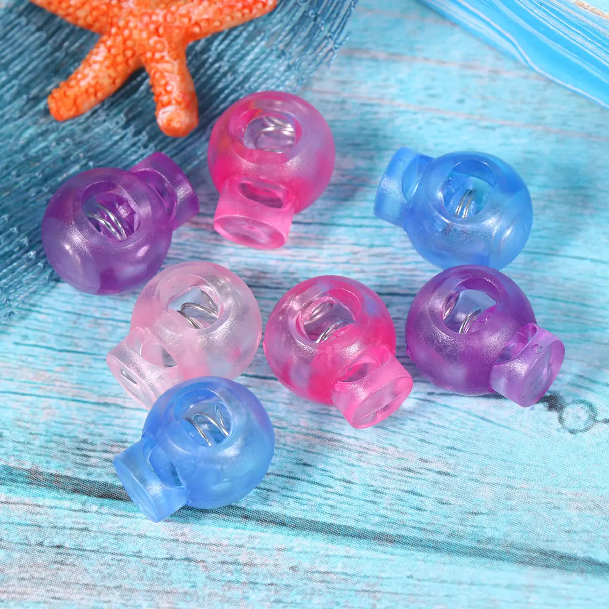 

50pcs Transparent Colorful Plastic Cord Locks Round Adjustable Toggle For Shoelaces Backpacks Sportswear Tents Durable Clip