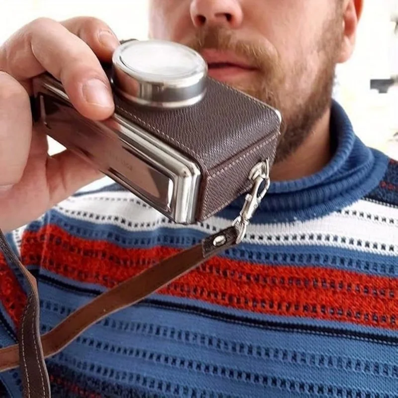 11oz Stainless Steel Hip Flask Disguised as a Camera with Funnel for Men Creative Gift Whiskey Liquor Flask for Secret Spirits C