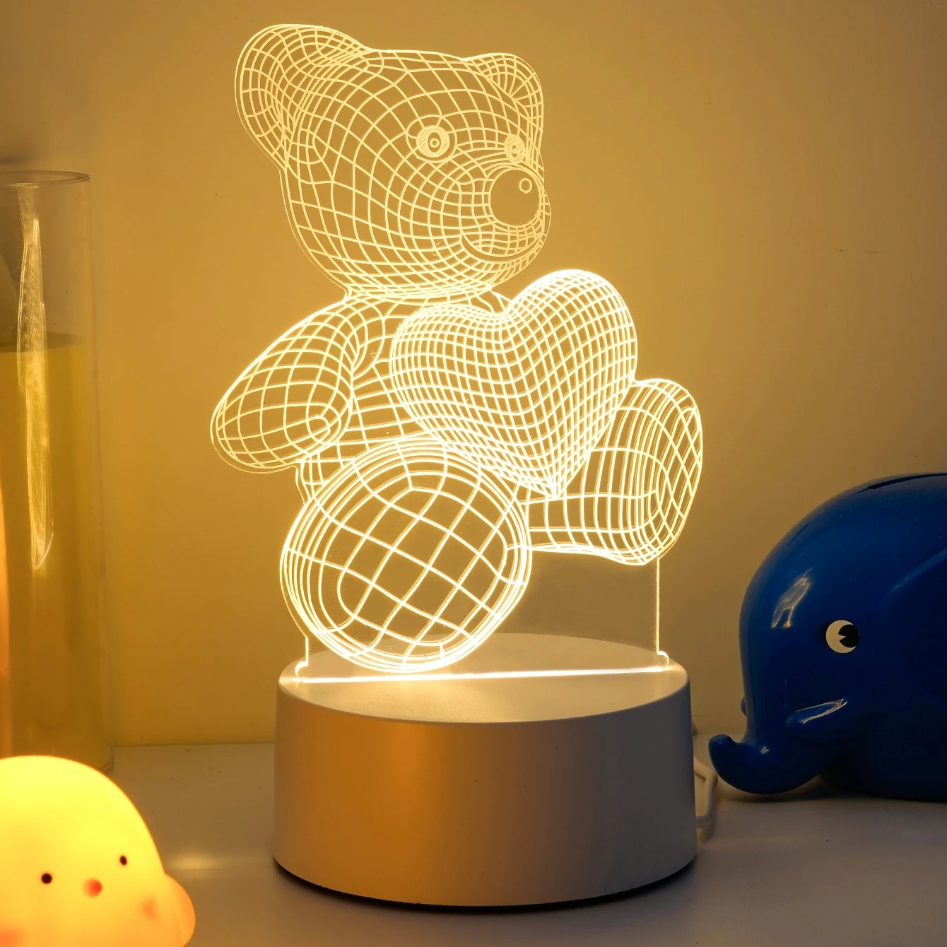 

3D Creative Bear Lamp Acrylic USB LED Night Lights Lamp Xmas Christmas Decorations for Home Bedroom Birthday Decor Wedding Gifts