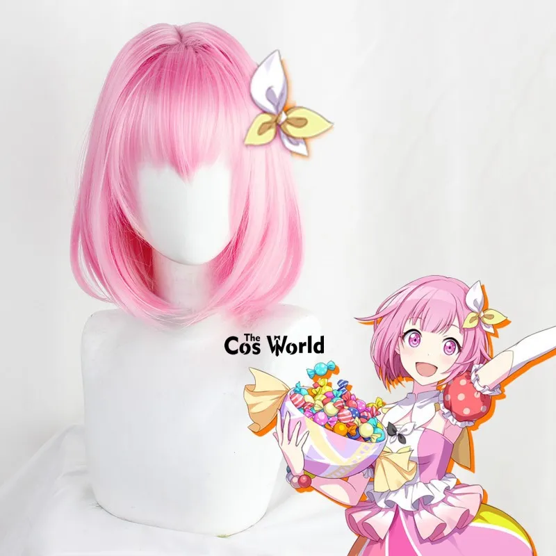 Proyecto Sekai colorido escenario hazaña Ootori Emu 32cm rosa corto Anime Cosplay pelucas fibra pelo sintético resistente al calor + gorro de peluca
