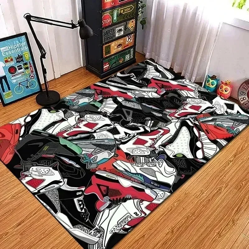 Fashion Shoes Sneakers Logo Print Carpet Rug for Living Room Corridor Bedroom Machine Washable Kid Room Play Floor Mat Gifts