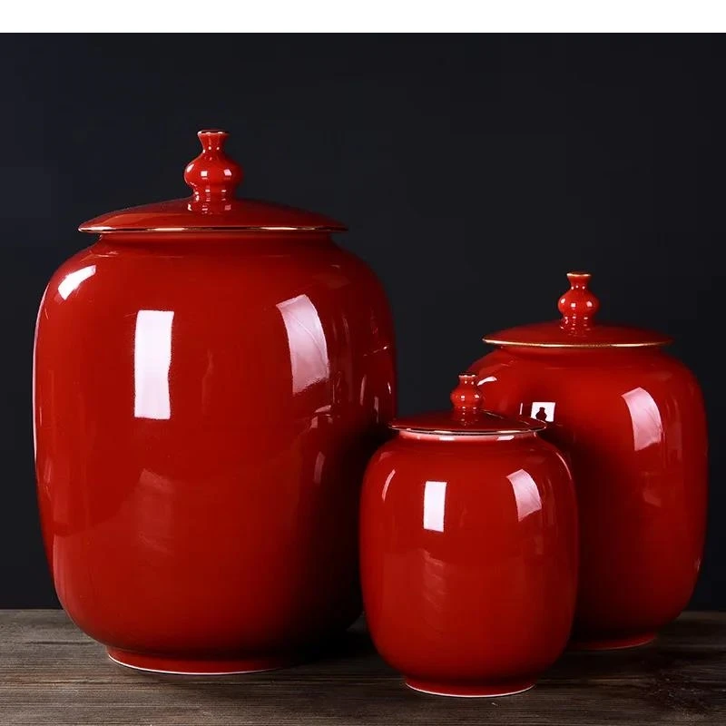 Ceramic Tea Pot Airtight Storage Porcelain General Jar Kitchen Container Vintage Handicraft Ornaments Home Decoration