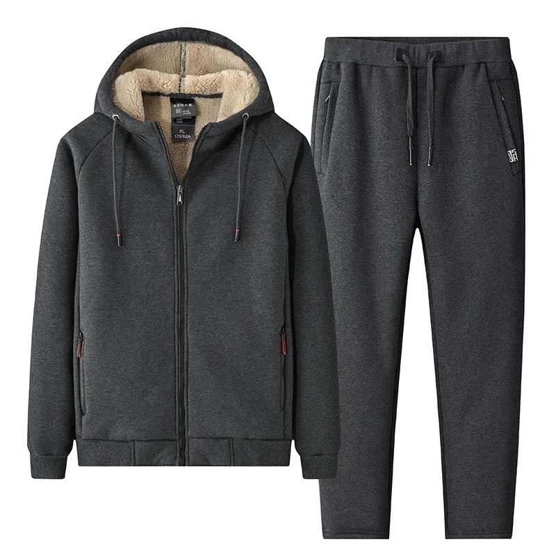 

Комплект из двух предметов из плотного флиса, зимние однотонные мужские комплекты, мужской комплект, теплый кашемировый спортивный костюм, верхняя одежда, повседневная брендовая одежда
