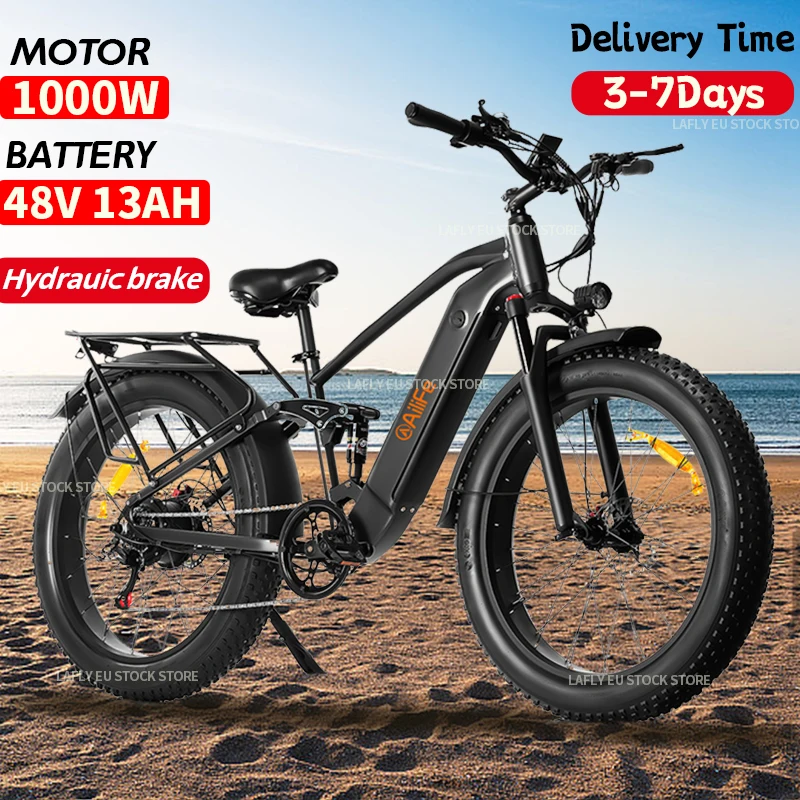 2024NEW  X26 1000W Electric Bicycle 26 Inch Men's Bike 4.0 Fat Tires Ebike 48V 13AH Lithium Battery 45KM/H Mountain Motorcycl