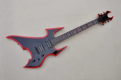 Unusual Shape Black Body Electric Guitar with Rosewood Fretboard,Black Hardware,Red binding,Provide Customized Services