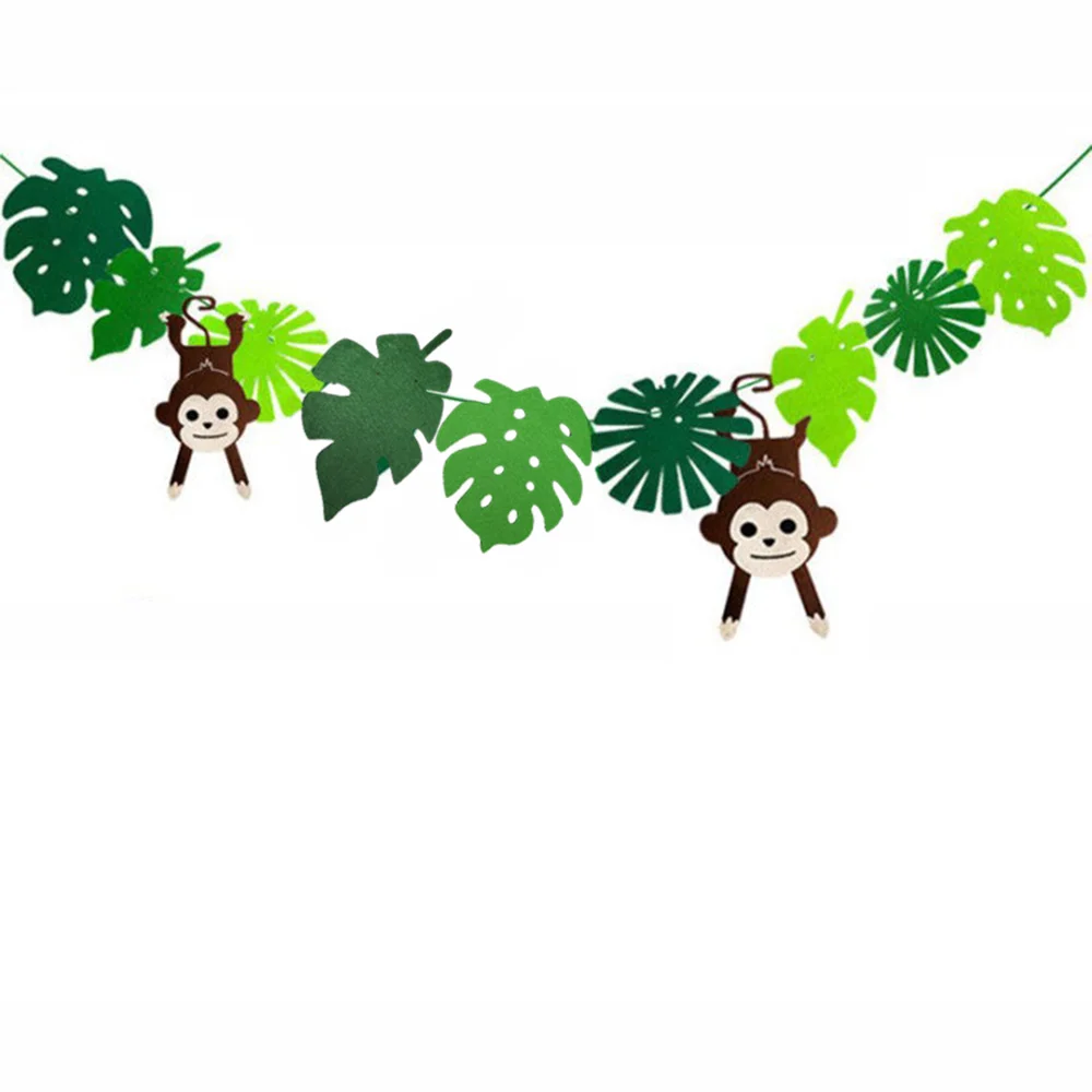

Monky Non-Woven Banner with Palm Leaves Cutouts Jungle Party Decorations Monkey Birthday Supplies Safari Theme Party Decoration