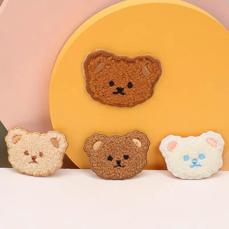 Cute Cartoon Bear Patch Double Sides Stick Sewing Embroidery Applique Badge Sew on Patches for Hat Dress Backpack Diy Accessory