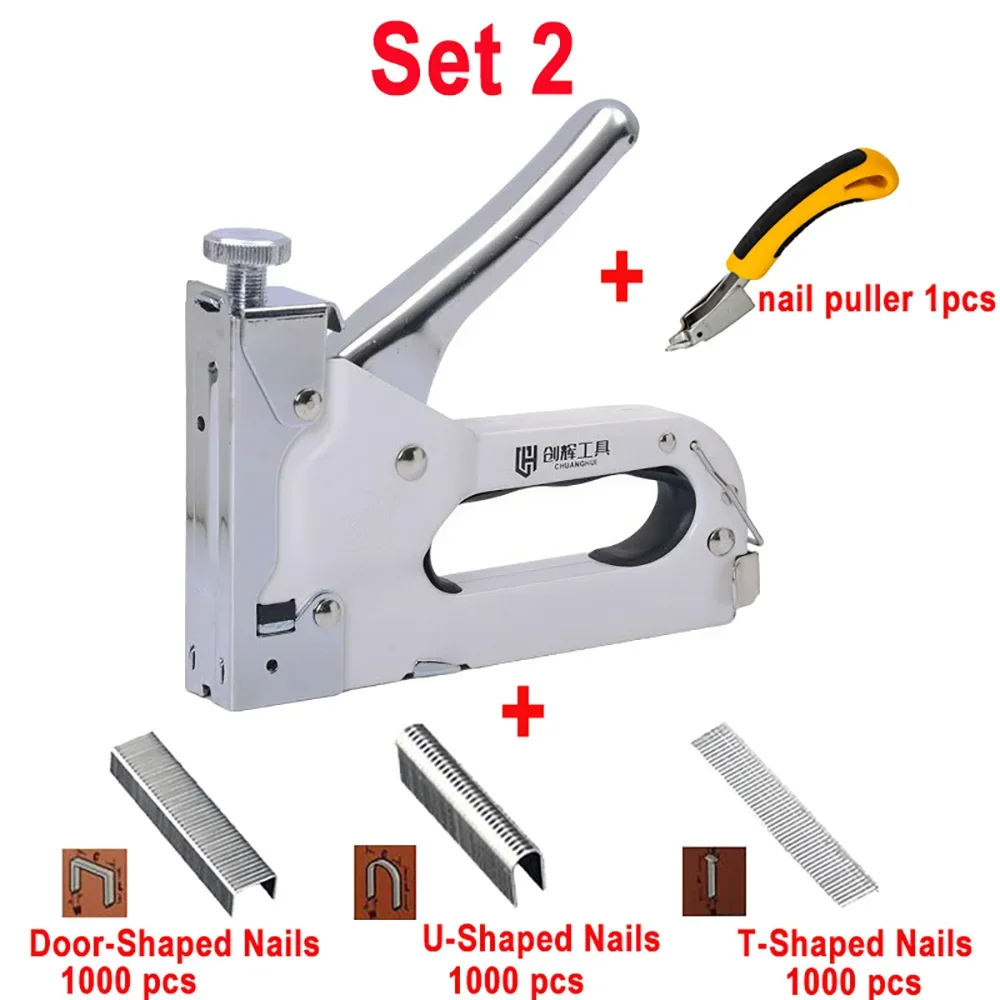 3 in 1 Construction Stapler Furniture Manual Nail Gun Machine for Woodworking Upholstery Furniture Woodwork Industrial Carpentry