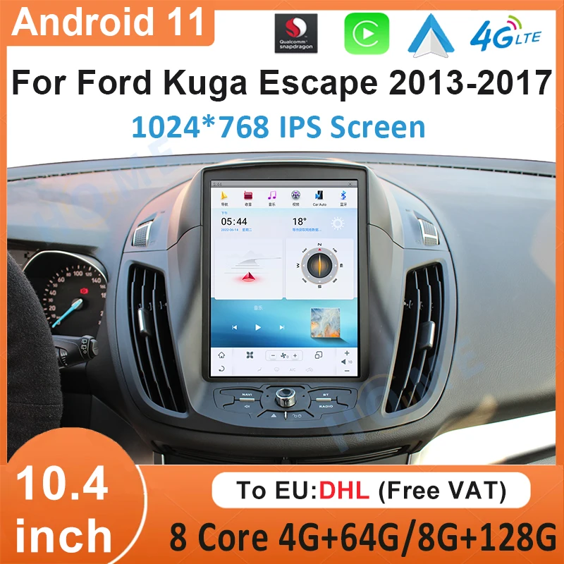 

Snapdragon 665 Android 11 Car Radio 10.4" GPS Navigation Multimedia For Ford Kuga 2013 - 2017 Carplay Auto DVD Player DSP Stereo