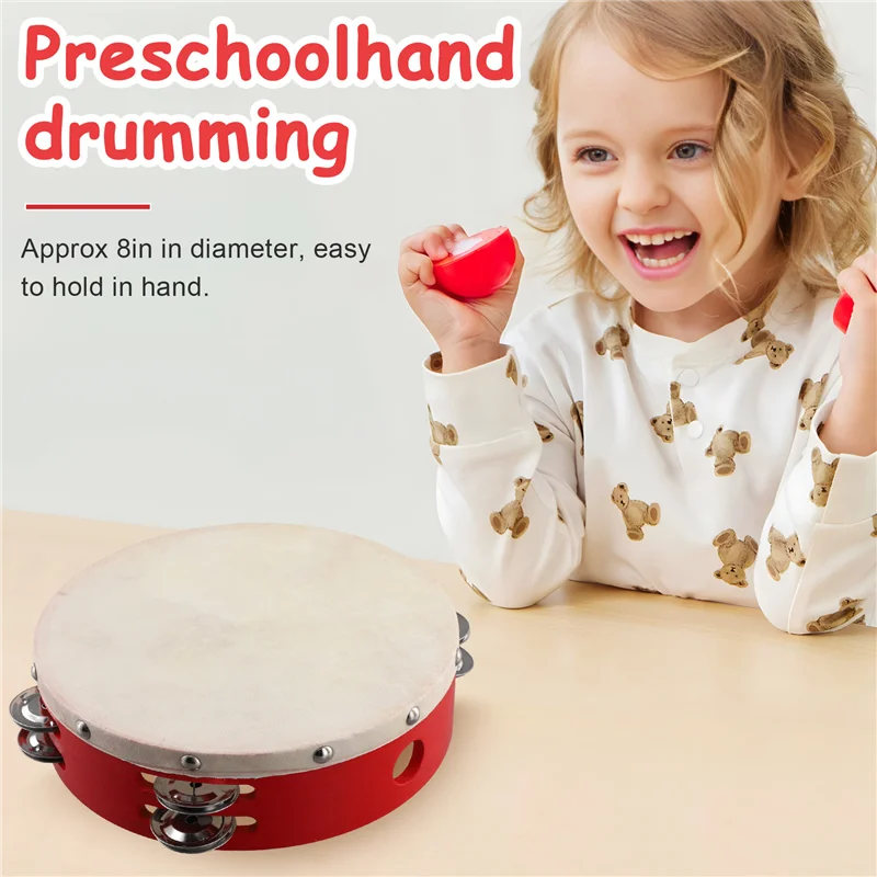 J1UL1N 8In باليد الدف طبل جرس المعادن الأناشيد قرع لعبة موسيقية لألعاب أطفال حفلة KTV