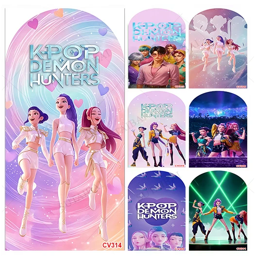 KPop chasseurs de démons arc couverture Rumi Zoey Mira anniversaire fond Polyester Double face KPop chasseurs de démons arc toile de fond décor