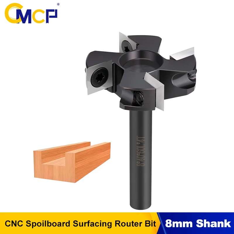 

CMCP 1pc CNC Spoilboard Surfacing Router Bit 8mm Shank 40mm Cutting Diameter 4-Wings Planer bit for Wood Slab Flattening