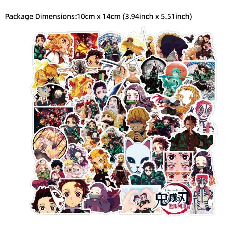 Demon Slayer Large Stickers 50 Pcs, 300 Exclusive Designs No Repeat Anime Stickers for Phone Case Laptop Luggage Gift for Lovers