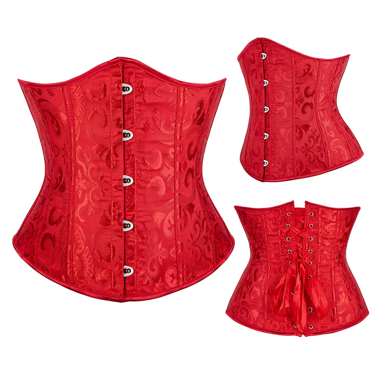 Damen Gothic Jacquard Unterbrust-Korsett Bustier Taillengürtel Schlankheits-Bodyshaper Korsett Dessous Übergröße Party Clubwear – Detail 7