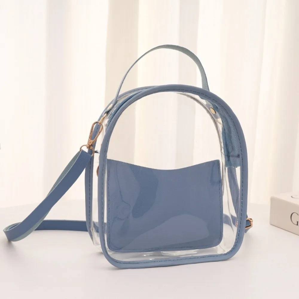 Simple PVC Transparent Backpack Waterproof with Small Bag Jelly Shoulder Bag Lightweight Zipper Crossbody Bag Travel