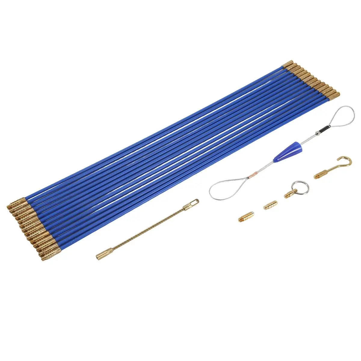 morning 20 Feet Fiberglass Fish Tape Cable Rods,Electrical Wire Running Push/Pull Kit with Hook and Hole Kit in Transparent Tube