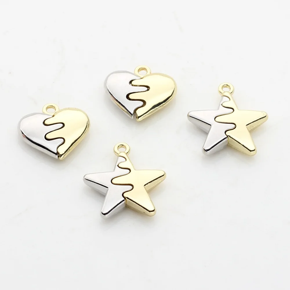 10pcs Dois cores Coração Cute Stars Pingentes Brincos Pulseira Acessórios Ornamento DIY Encantos Para Jóias Carfts Making