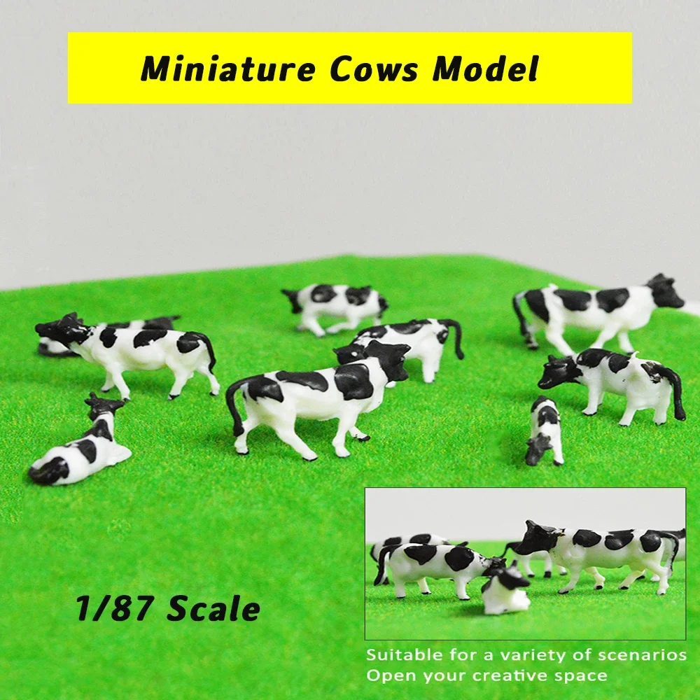 Figuras de ganado de vacas en miniatura a escala Ho, 6 uds., para 1/87, modelado artesanal, paisaje de granja, jardín de hadas, mesa de arena, adornos de paisaje