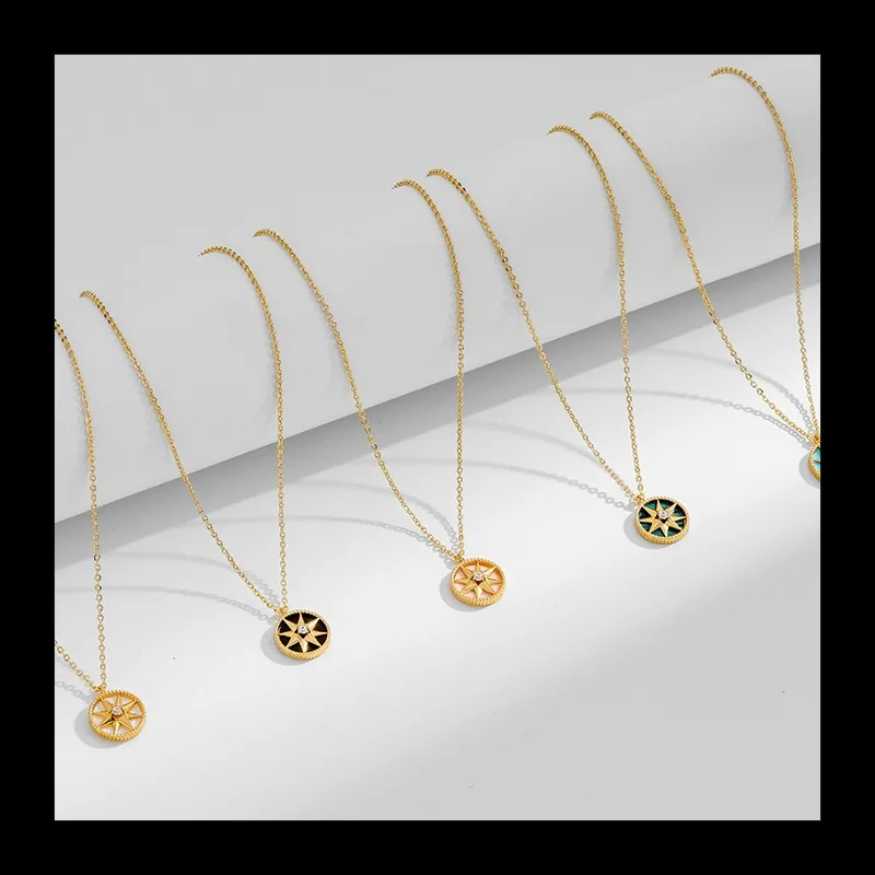 

Ожерелье с октаграммой из настоящего золота с медным покрытием, инкрустированное цирконием, женское, японское и корейское простое взрывное ожерелье-цепочка с ключицей