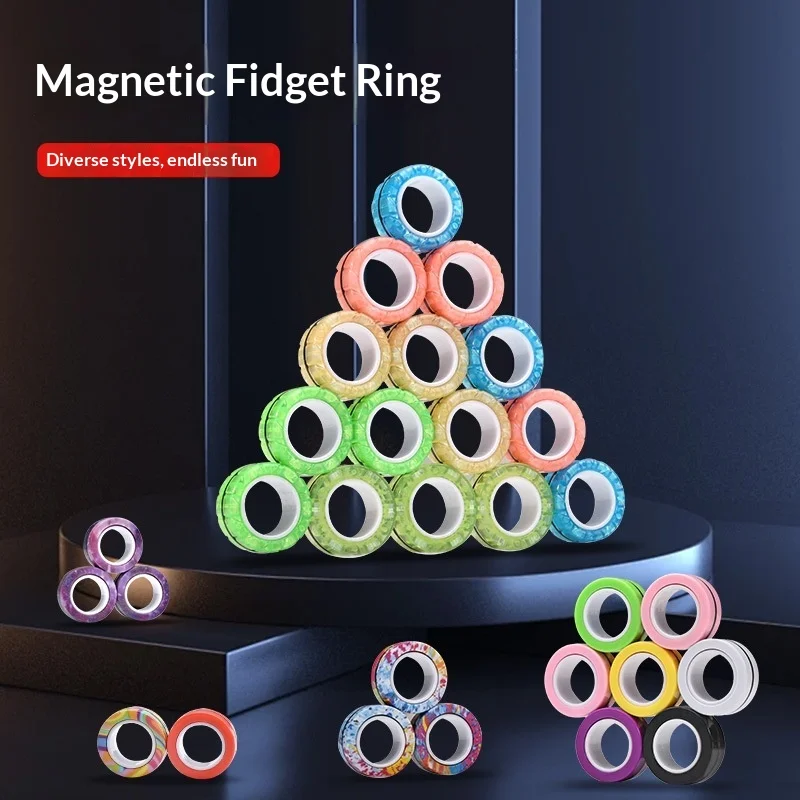 A set of 3 magnetic rings for decompression toys, adult magnetic ring rotating ring set, excellent gift for adults and teenagers