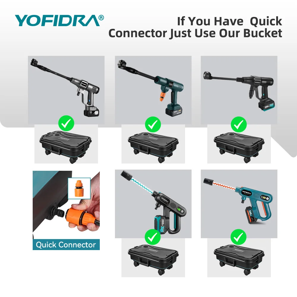 YOFIDRA 6-in-1 Hochdruck-Elektro-Wasserspritzpistole Auto-Gartenreiniger Elektrowerkzeug mit 22L Wassereimer für Makita Akku – Detail 15