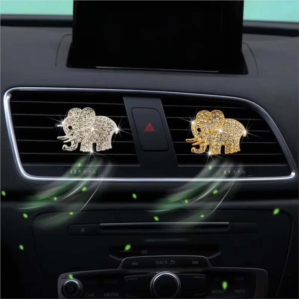 

Alloy Rhinestone Elephant Car Air Vent Clip - Crystal Lucky Elephant Aroma Diffuser with Fragrance Pads - Sparkling Car Decor
