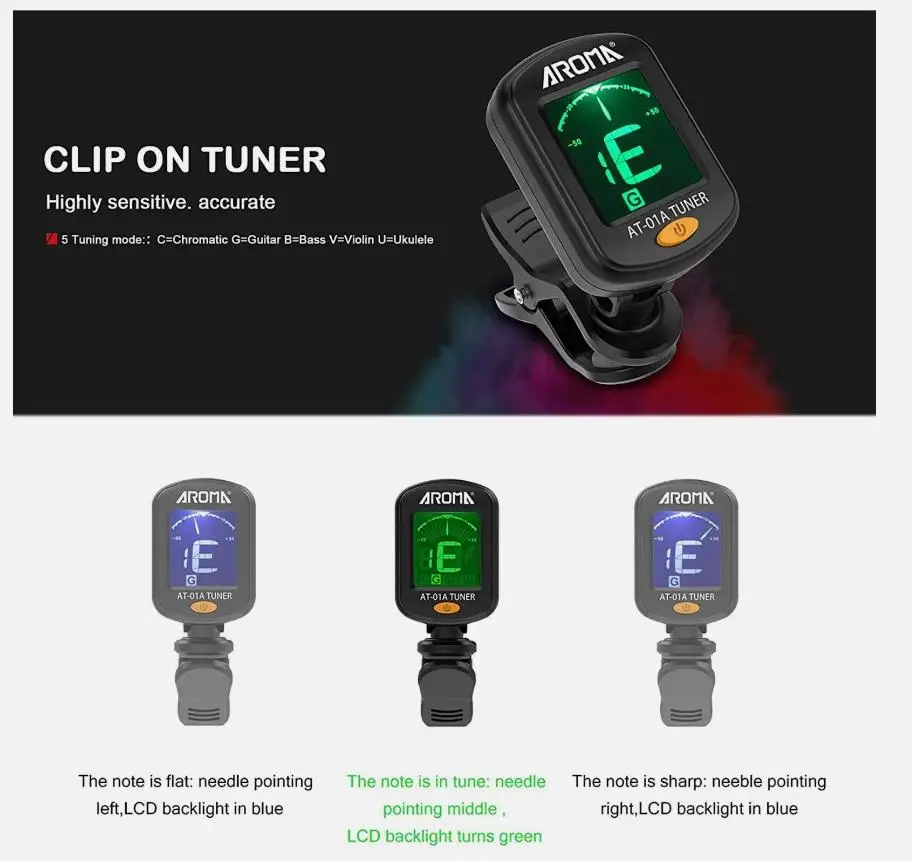 Multifunctional Tuner Rotatable Clip-On Tuner Lcd Display For Chromatic Acoustic Guitar Bass Ukulele Guitar Accessories